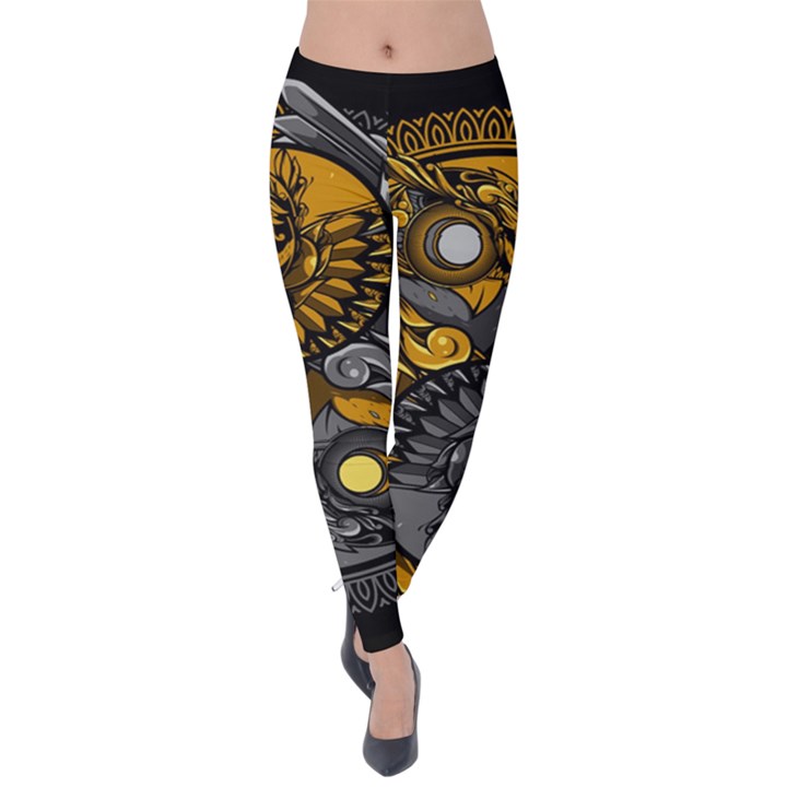 Yin Yang Owl Doodle Ornament Illustration Velvet Leggings