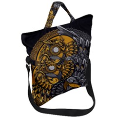 Yin Yang Owl Doodle Ornament Illustration Fold Over Handle Tote Bag by Semog4