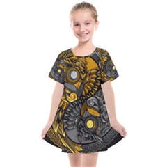 Yin Yang Owl Doodle Ornament Illustration Kids  Smock Dress by Semog4