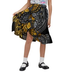 Yin Yang Owl Doodle Ornament Illustration Kids  Ruffle Flared Wrap Midi Skirt by Semog4