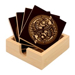 Yin Yang Owl Doodle Ornament Illustration Bamboo Coaster Set