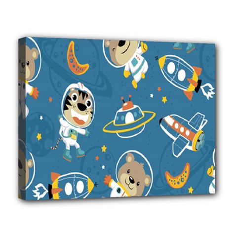 Seamless Pattern Funny Astronaut Outer Space Transportation Canvas 14  X 11  (stretched) by Semog4