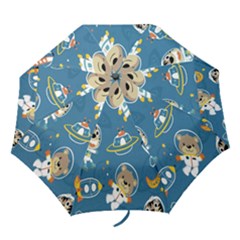 Seamless Pattern Funny Astronaut Outer Space Transportation Folding Umbrellas by Semog4