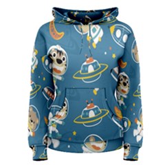 Seamless Pattern Funny Astronaut Outer Space Transportation Women s Pullover Hoodie