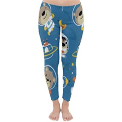 Seamless Pattern Funny Astronaut Outer Space Transportation Classic Winter Leggings