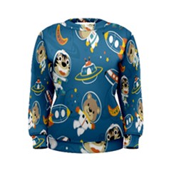 Seamless Pattern Funny Astronaut Outer Space Transportation Women s Sweatshirt