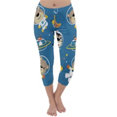 Seamless Pattern Funny Astronaut Outer Space Transportation Capri Winter Leggings 