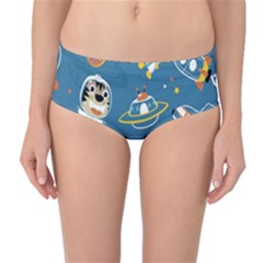 Seamless Pattern Funny Astronaut Outer Space Transportation Mid-waist Bikini Bottoms by Semog4