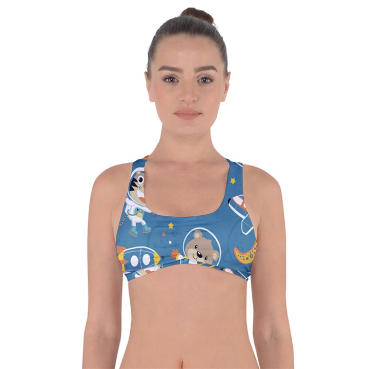 Seamless Pattern Funny Astronaut Outer Space Transportation Got No Strings Sports Bra