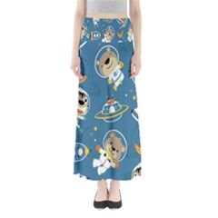 Seamless Pattern Funny Astronaut Outer Space Transportation Full Length Maxi Skirt by Semog4