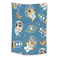 Seamless Pattern Funny Astronaut Outer Space Transportation Large Tapestry by Semog4