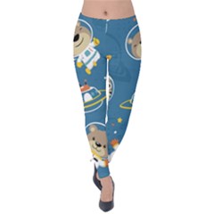 Seamless Pattern Funny Astronaut Outer Space Transportation Velvet Leggings