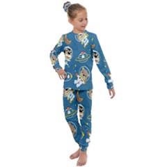 Seamless Pattern Funny Astronaut Outer Space Transportation Kids  Long Sleeve Set 