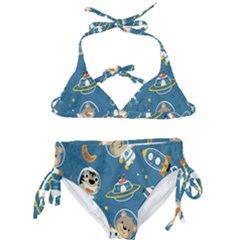 Seamless Pattern Funny Astronaut Outer Space Transportation Kids  Classic Bikini Set by Semog4