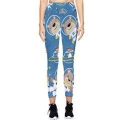 Seamless Pattern Funny Astronaut Outer Space Transportation Pocket Leggings  by Semog4