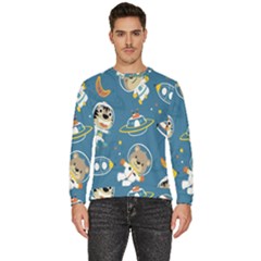 Seamless Pattern Funny Astronaut Outer Space Transportation Men s Fleece Sweatshirt