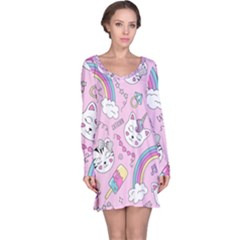 Beautiful Cute Animals Pattern Pink Long Sleeve Nightdress by Semog4