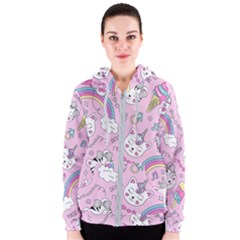 Beautiful Cute Animals Pattern Pink Women s Zipper Hoodie