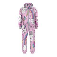 Beautiful Cute Animals Pattern Pink Hooded Jumpsuit (kids)