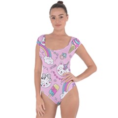 Beautiful Cute Animals Pattern Pink Short Sleeve Leotard  by Semog4