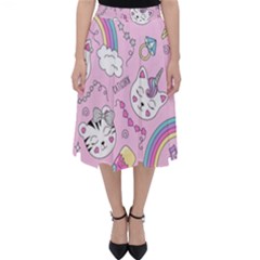 Beautiful Cute Animals Pattern Pink Classic Midi Skirt by Semog4