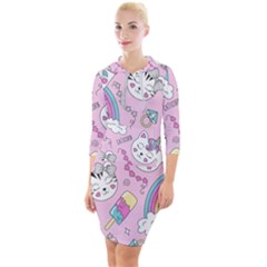 Beautiful Cute Animals Pattern Pink Quarter Sleeve Hood Bodycon Dress by Semog4