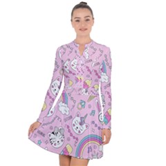 Beautiful Cute Animals Pattern Pink Long Sleeve Panel Dress by Semog4