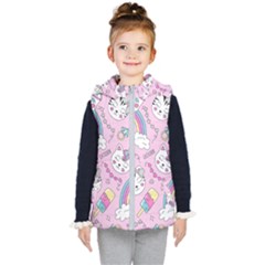 Beautiful Cute Animals Pattern Pink Kids  Hooded Puffer Vest