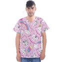 Beautiful Cute Animals Pattern Pink Men s V-Neck Scrub Top View1