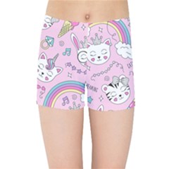 Beautiful Cute Animals Pattern Pink Kids  Sports Shorts by Semog4