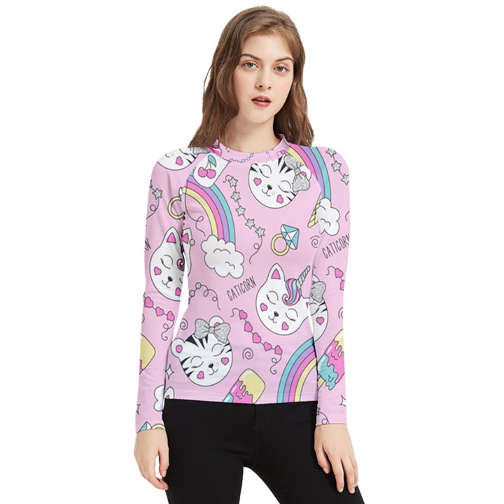 Beautiful Cute Animals Pattern Pink Women s Long Sleeve Rash Guard