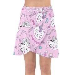 Beautiful Cute Animals Pattern Pink Wrap Front Skirt by Semog4