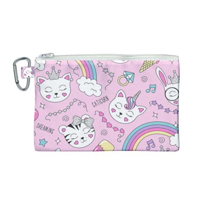 Beautiful Cute Animals Pattern Pink Canvas Cosmetic Bag (Medium)