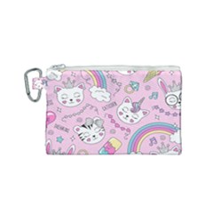 Beautiful Cute Animals Pattern Pink Canvas Cosmetic Bag (small) by Semog4