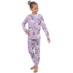 Beautiful Cute Animals Pattern Pink Kids  Long Sleeve Set 