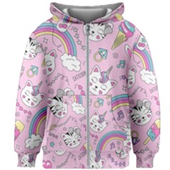 Beautiful Cute Animals Pattern Pink Kids  Zipper Hoodie Without Drawstring