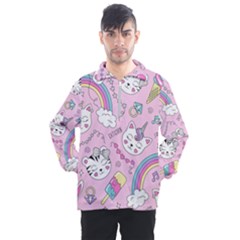 Beautiful Cute Animals Pattern Pink Men s Half Zip Pullover