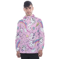 Beautiful Cute Animals Pattern Pink Men s Front Pocket Pullover Windbreaker