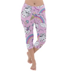 Beautiful Cute Animals Pattern Pink Lightweight Velour Capri Yoga Leggings by Semog4