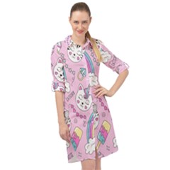 Beautiful Cute Animals Pattern Pink Long Sleeve Mini Shirt Dress by Semog4