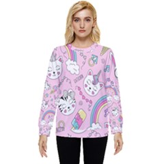 Beautiful Cute Animals Pattern Pink Hidden Pocket Sweatshirt