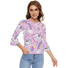 Beautiful Cute Animals Pattern Pink Bell Sleeve Top