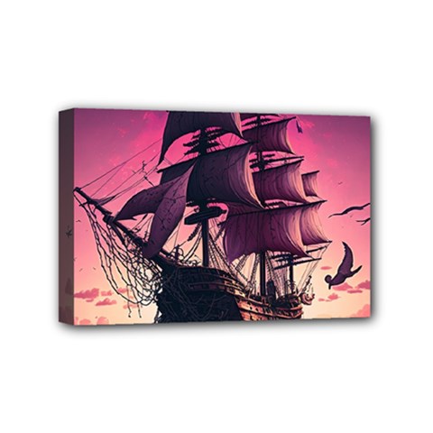 Ship Pirate Adventure Landscape Ocean Sun Heaven Mini Canvas 6  X 4  (stretched) by Semog4