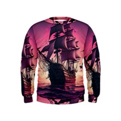 Ship Pirate Adventure Landscape Ocean Sun Heaven Kids  Sweatshirt by Semog4