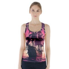 Ship Pirate Adventure Landscape Ocean Sun Heaven Racer Back Sports Top