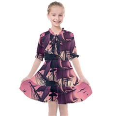 Ship Pirate Adventure Landscape Ocean Sun Heaven Kids  All Frills Chiffon Dress