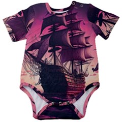 Ship Pirate Adventure Landscape Ocean Sun Heaven Baby Short Sleeve Bodysuit