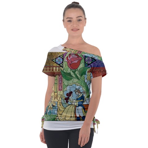 Stained Glass Rose Flower Off Shoulder Tie-up Tee by Salman4z