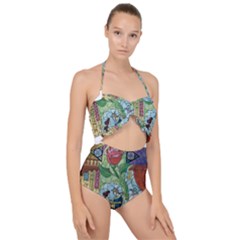 Stained Glass Rose Flower Scallop Top Cut Out Swimsuit by Salman4z