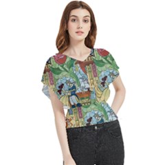 Stained Glass Rose Flower Butterfly Chiffon Blouse